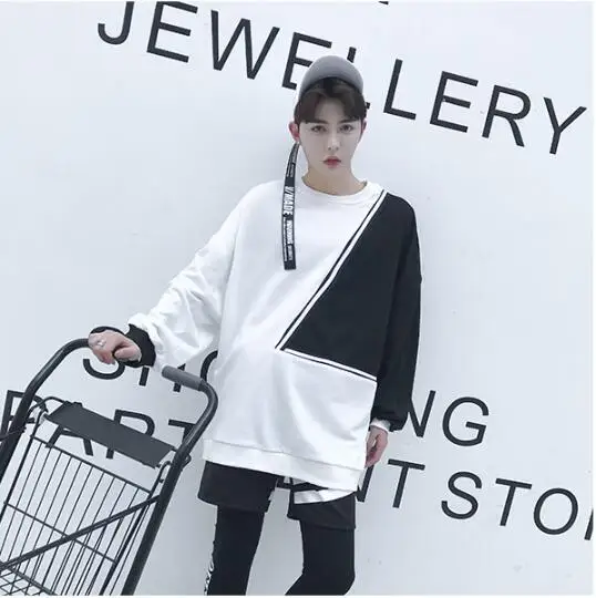 M-XL! Корейская Осенняя индивидуальная махровая ткань контрастная прошивка Мужская рукав летучая мышь Harajuku стиль Трендовое пальто