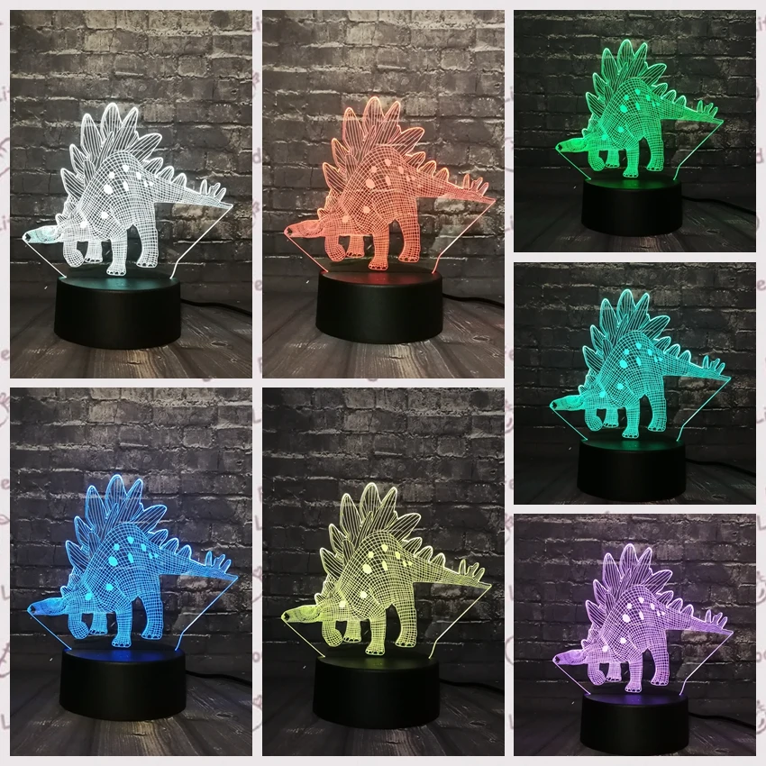 Парк Юрского периода светодио дный светодиодный ночник 3D Динозавр свет RGB 7 цветов Изменение USB База переключатель выставка малыш Рождество