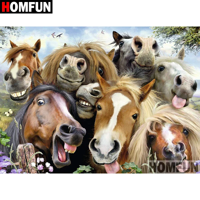 HOMFUN 5D DIY Diamond Painting Full Square/Round Drill "Animal horse" 3D Embroidery Cross Stitch gift Home Decor Gift A08215