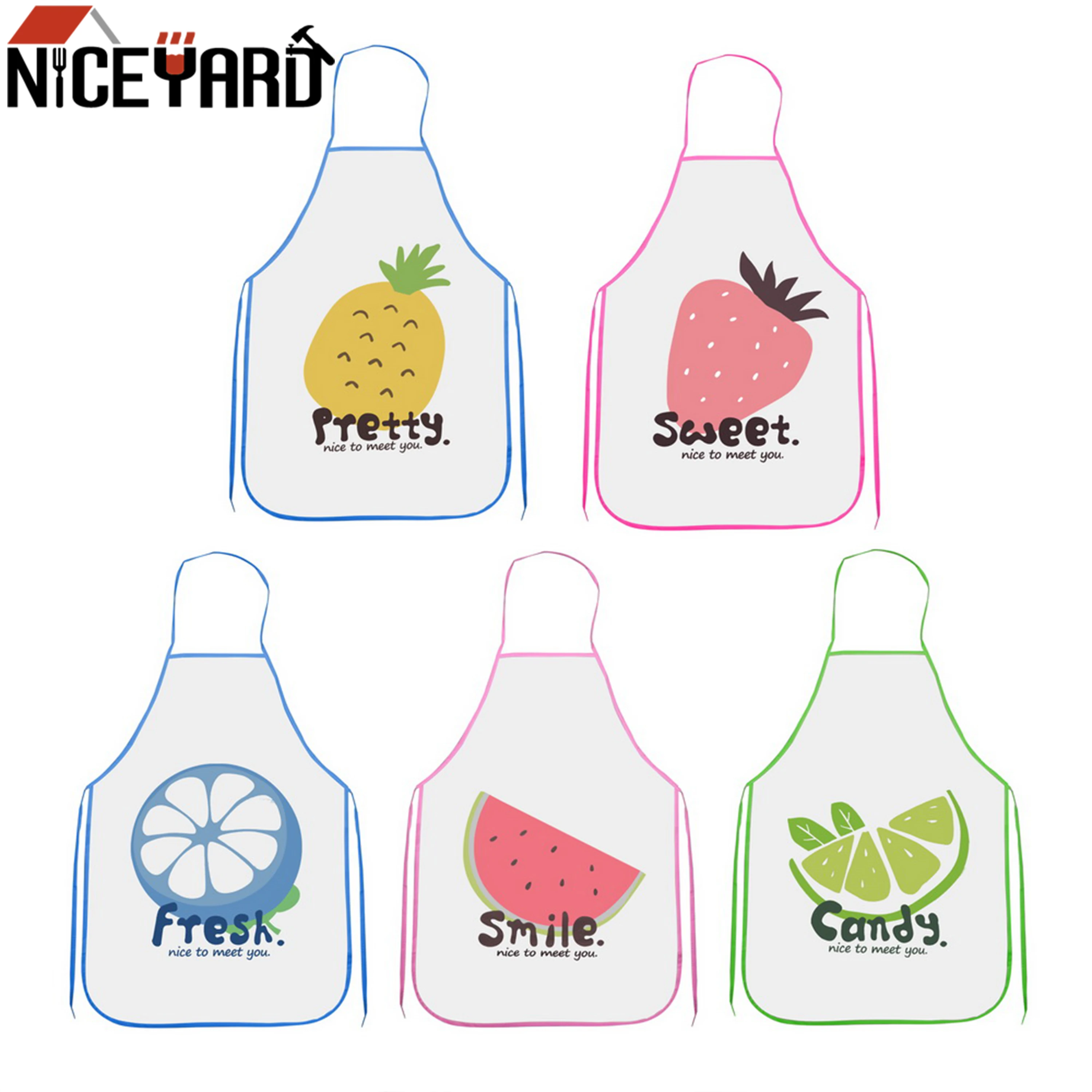 

NICEYARD Fruit Pattern PVC Apron Cooking Waist Bib Sleeveless Waterproof Anti-oil Aprons kitchen Accessories for Baking BBQ Tool