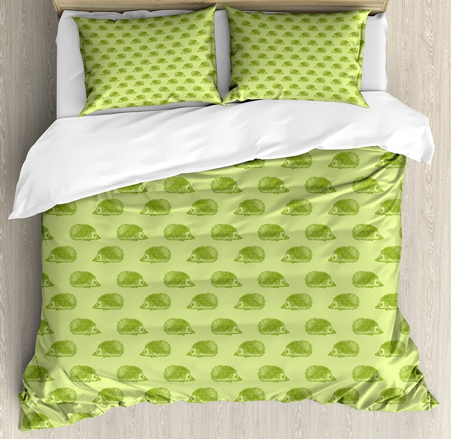 

Hedgehog Duvet Cover Set, Australian Spiny Mammal Characters Going to Opposite Directions, 4 Piece Bedding Set
