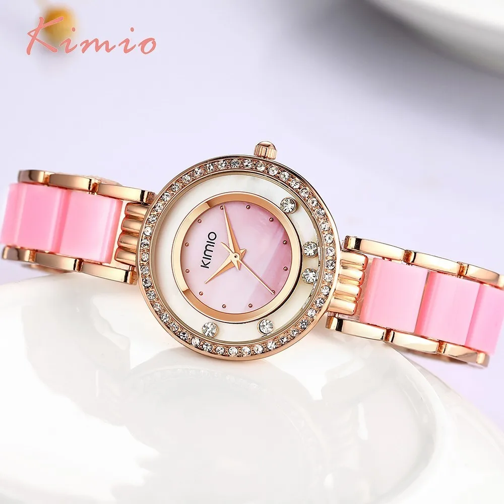 KIMIO Rolling Diamond часы Женское платье розовое золото модные женские часы люксовый бренд женские часы браслет часы женские кварцевые