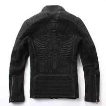 2018 Vintage Black Men Skull Biker’s Leather Jacket Plus Size 4XL Genuine Thick Cowhide Winter Slim Fit Leather Motorcycle Coat