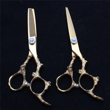 

C9005 5.5" JP 440C Engraving Logo Gold Professional Hair Scissors Barber Scissors Thinning Shears Cutting Scissors Dragon Handle