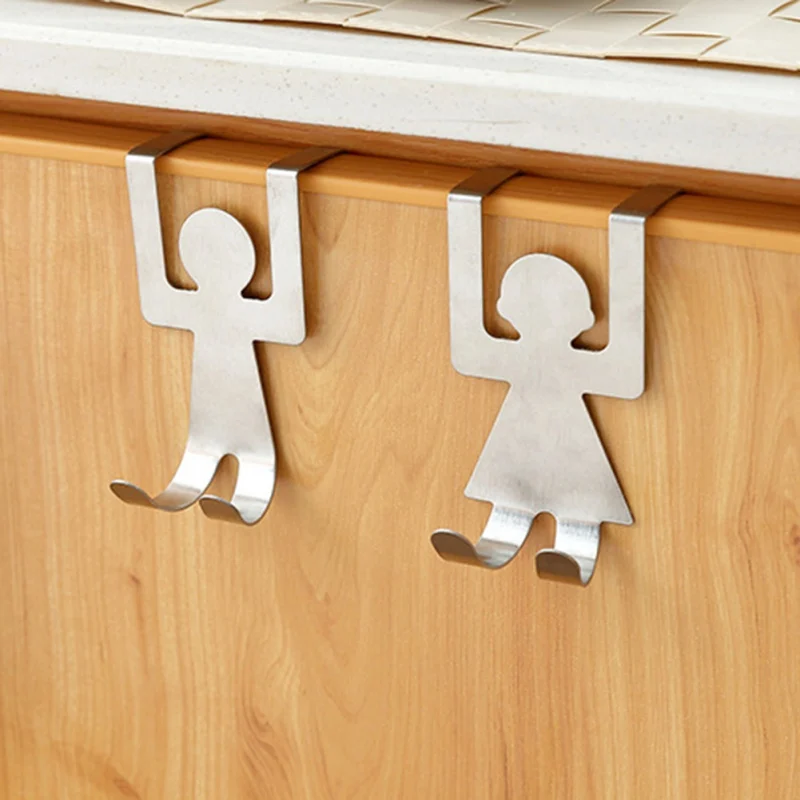 

2pcs Hooks Stainless Steel Lovers Shaped Hook Kitchen Hanger Clothes Storage Rack Tools