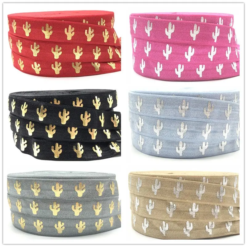 Горячая Sale10 ярд золотые Фольга кактус печати на голову эластичная повязка для