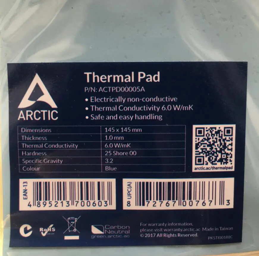 Термопрокладка ARCTIC AC 6 0 Вт/мК 5 мм 1 высокая эффективная теплопроводность