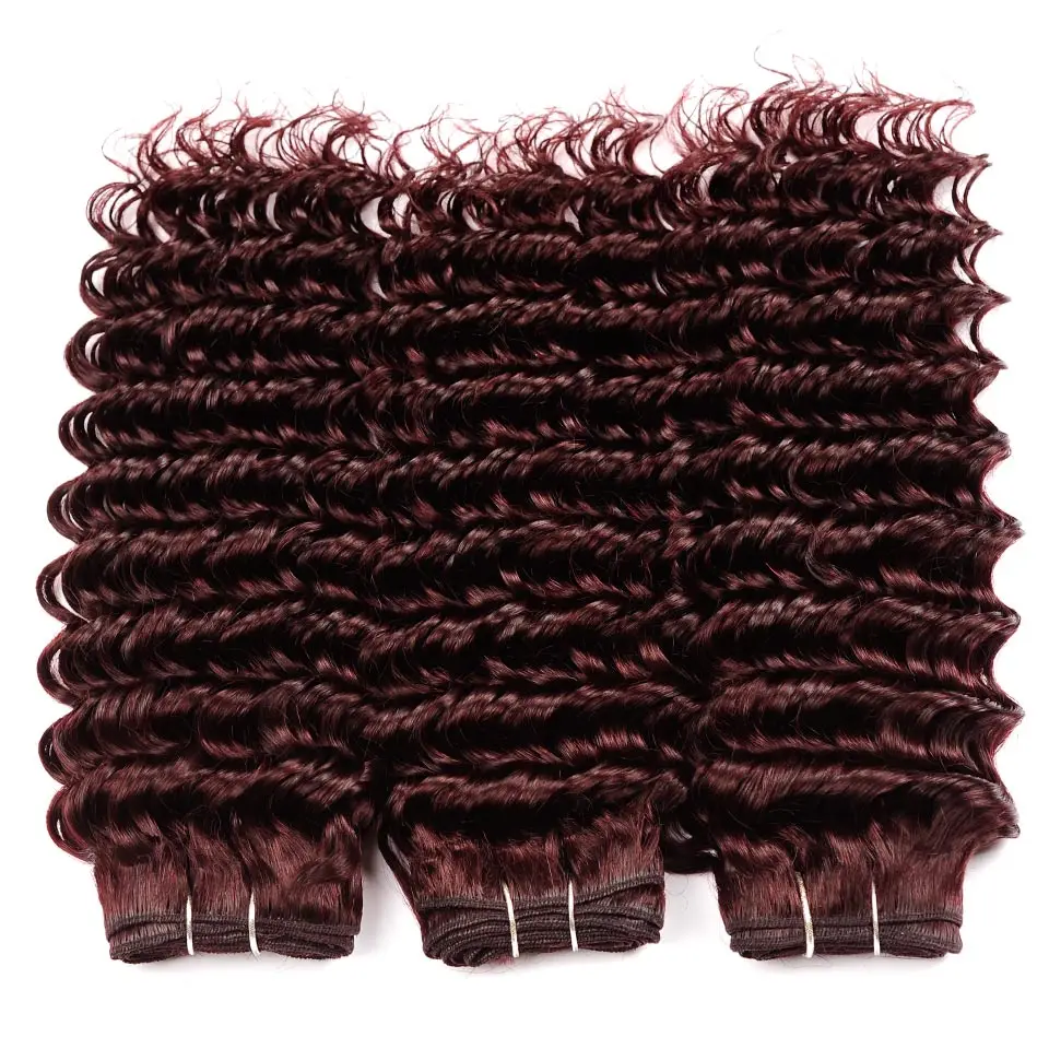 Pinshair Бургундия глубокая волна пучки с закрытием темно 99J цветные перуанские человеческие волосы пучки с закрытием не пучки волос remy