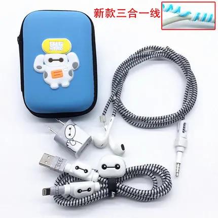 Мультфильм USB кабель наушники протектор набор с наушниками коробка кабель Стикеры для намотки Спиральный шнур протектор для iphone 5s 6 6s 7 - Цвет: style 6