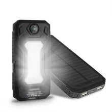Wopow solar power bank 12000mah Mobile Phone Battery Charger External Power Bank backup Power Supply for Smartphone With Torch