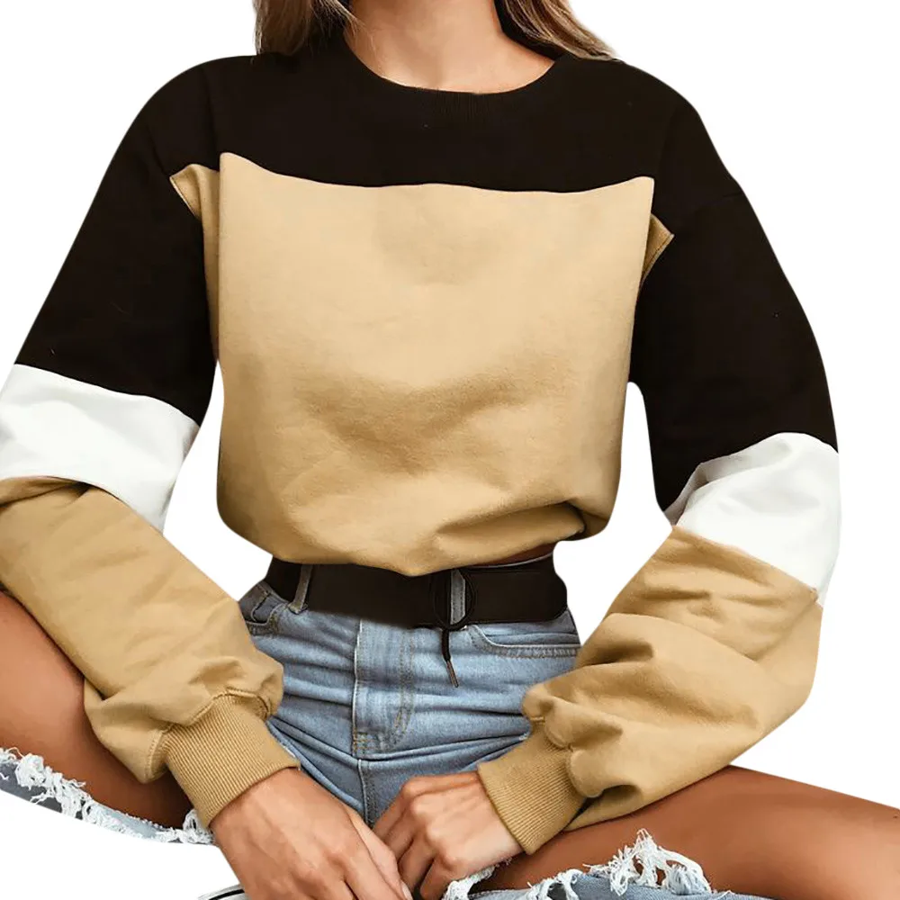 

Women's Hoodies Sweatshirts Fashion Womens harajuku Long Sleeve Splcing Color Sweatshirt Pullover Tops Patchwork Tops Sudadera