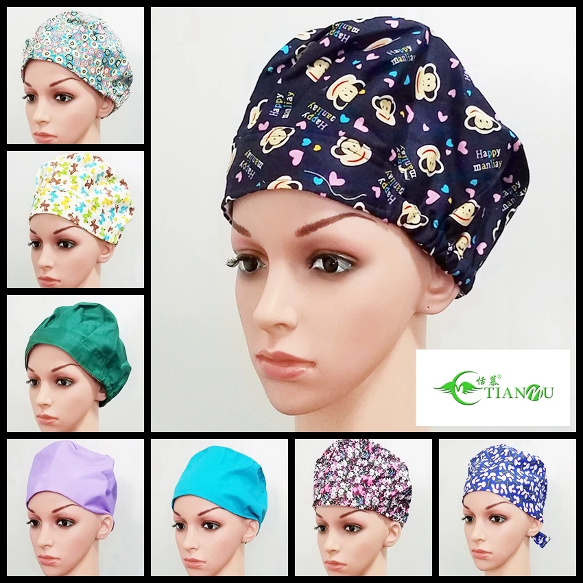 cotton medical cap purple white Pink blue flower nurse uniform cap caps