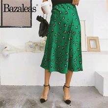 Bazaleas falda Vintage a la moda para mujer, faldas Midi de cintura alta, falda ajustada con estampado de Verde Floral para mujer, Sexy, informal, envío directo