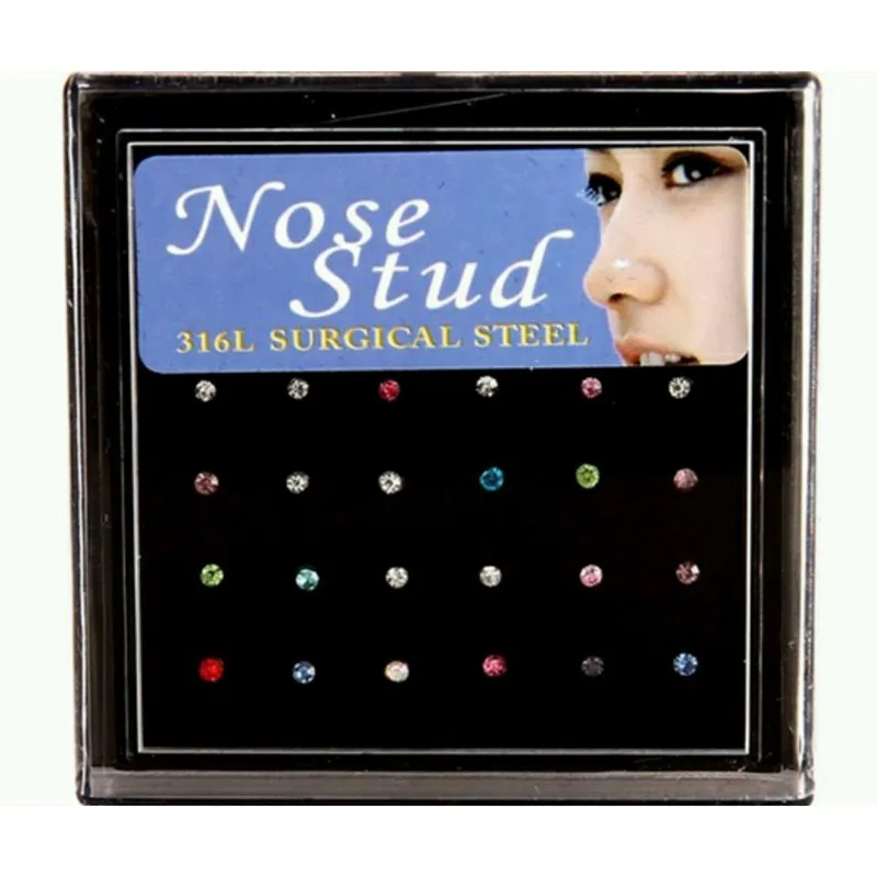 

24pcs Piercing Nose Ring Fashion Body Jewelry Nose Stud Stainless Surgical Steel Nose Piercings Crystal