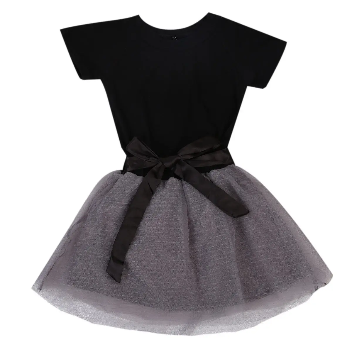 

2pcs Fashion Toddler Infant Girl Outfit Pure Black Top T-shirt+ Lace Skirt Dress Kids Clothes Set Summer Sunsuit 2-7Y