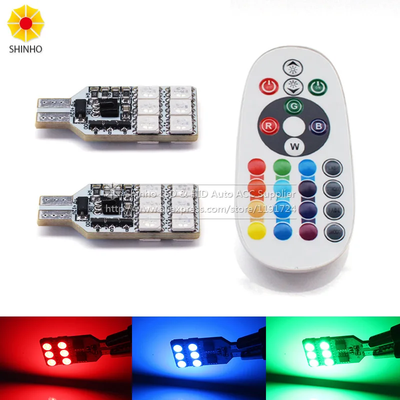 

5050 SMD RGB T10 194 168 W5W Car Reading Wedge Interior Light Lamp 12 LED Bulb With 24keys Remote Controller Flash Strobe