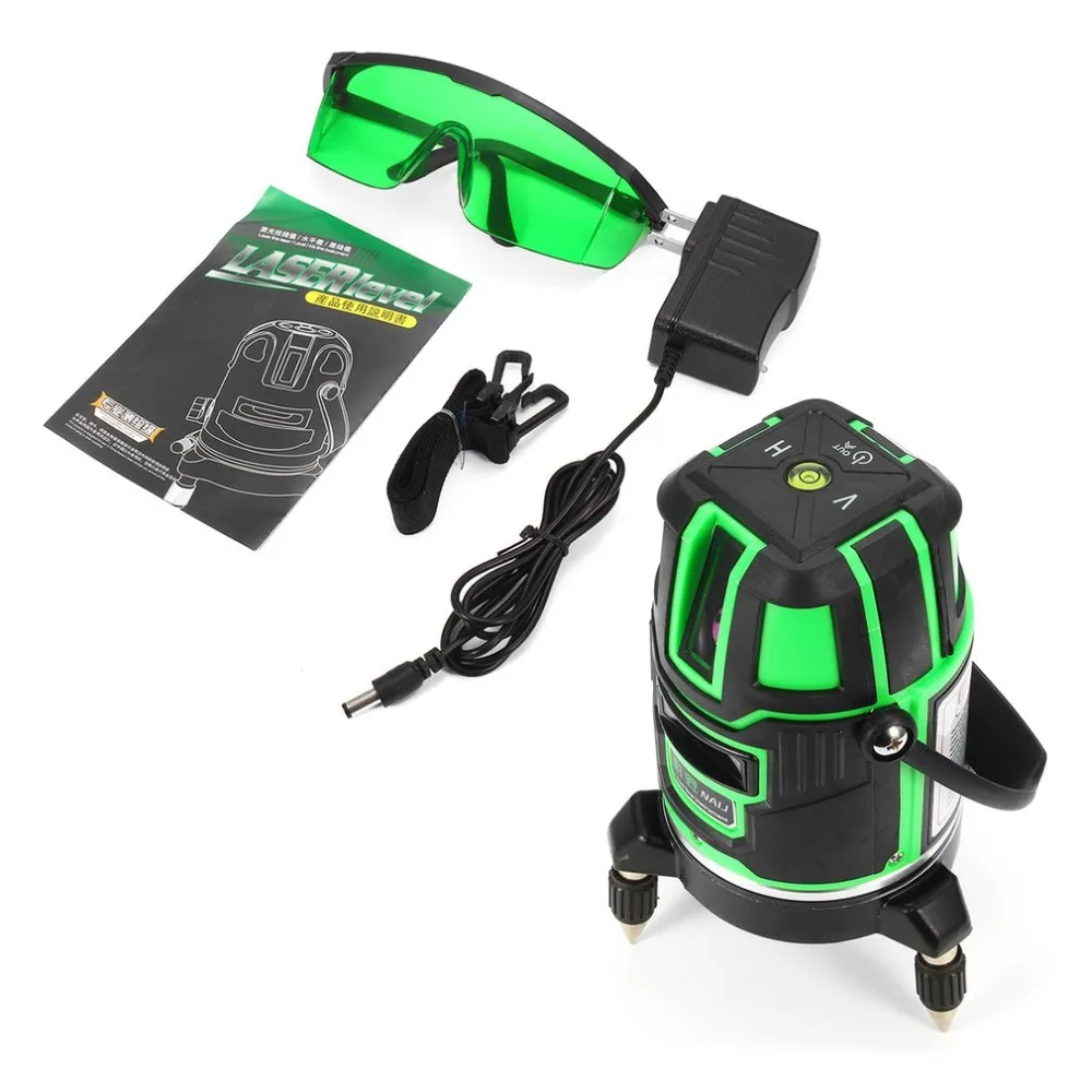

HOT 360 Degrees Laser Level Shock-proof Cross Green Lines Automatic Self-Leveling Measure Tool Set AC or DC Dual Use