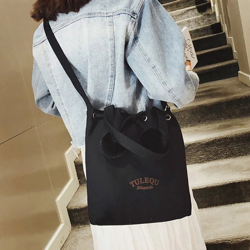 

Canvas Single Shoulder Bag Lightweight Shopping Bag with Drawstring for Women LXX9