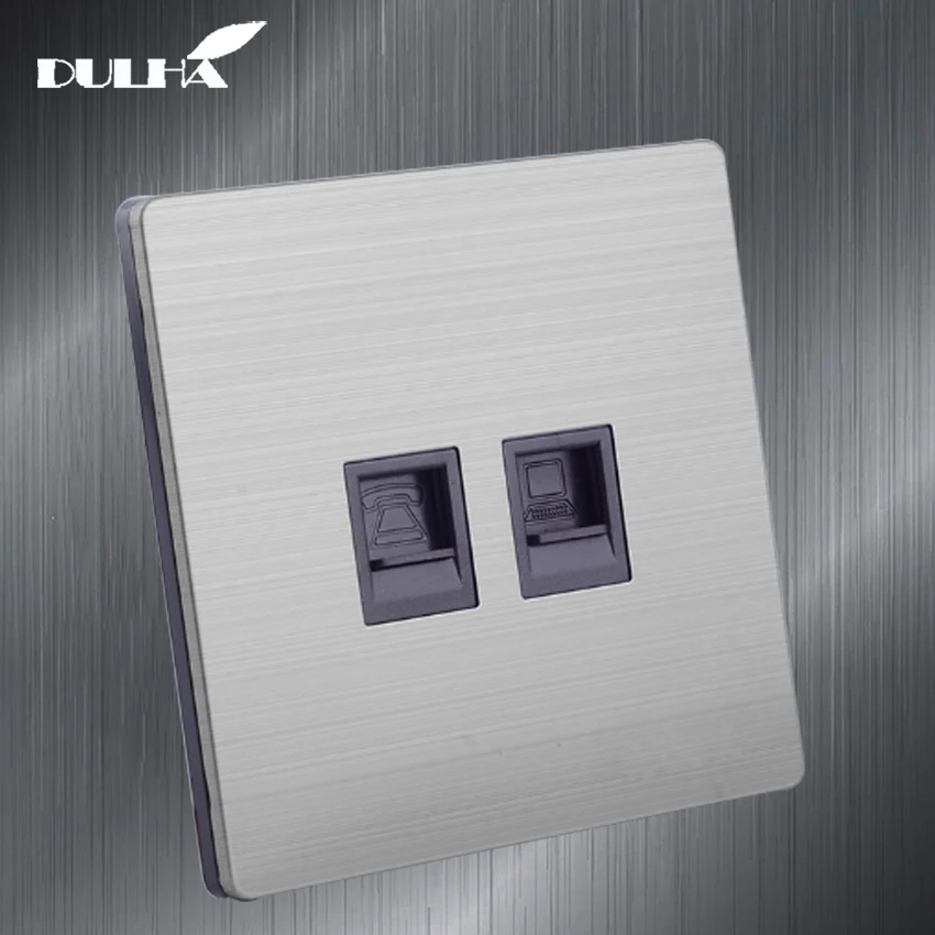 الهاتف و الكمبيوتر مقبس الحائط مزدوجة ميناء RJ45 الإنترنت CAT5 بيانات شبكة جاك التوصيل + RJ11 هاتف منفذ موقد غاز مع لوح من الصلب المقاوم للصدأ الهاتف و الكمبيوتر مقبس الحائط مزدوجة ميناء RJ45 الإنترنت CAT5 بيانات شبكة جاك التوصيل + RJ11 هاتف منفذ موقد غاز مع لوح من الصلب المقاوم للصدأ
