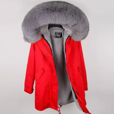 Новая длинная женская зимняя куртка Парка с натуральным мехом Пальто с воротником с мехом лисы Высокое качество Подклад искусственный мех - Цвет: 2