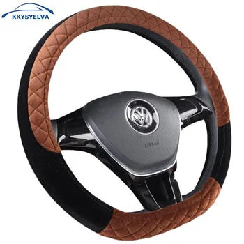 

KKYSYELVA D Shape 7 Colors Winter Warm Car Steering Wheel Cover for ForAuto Interior Accessories