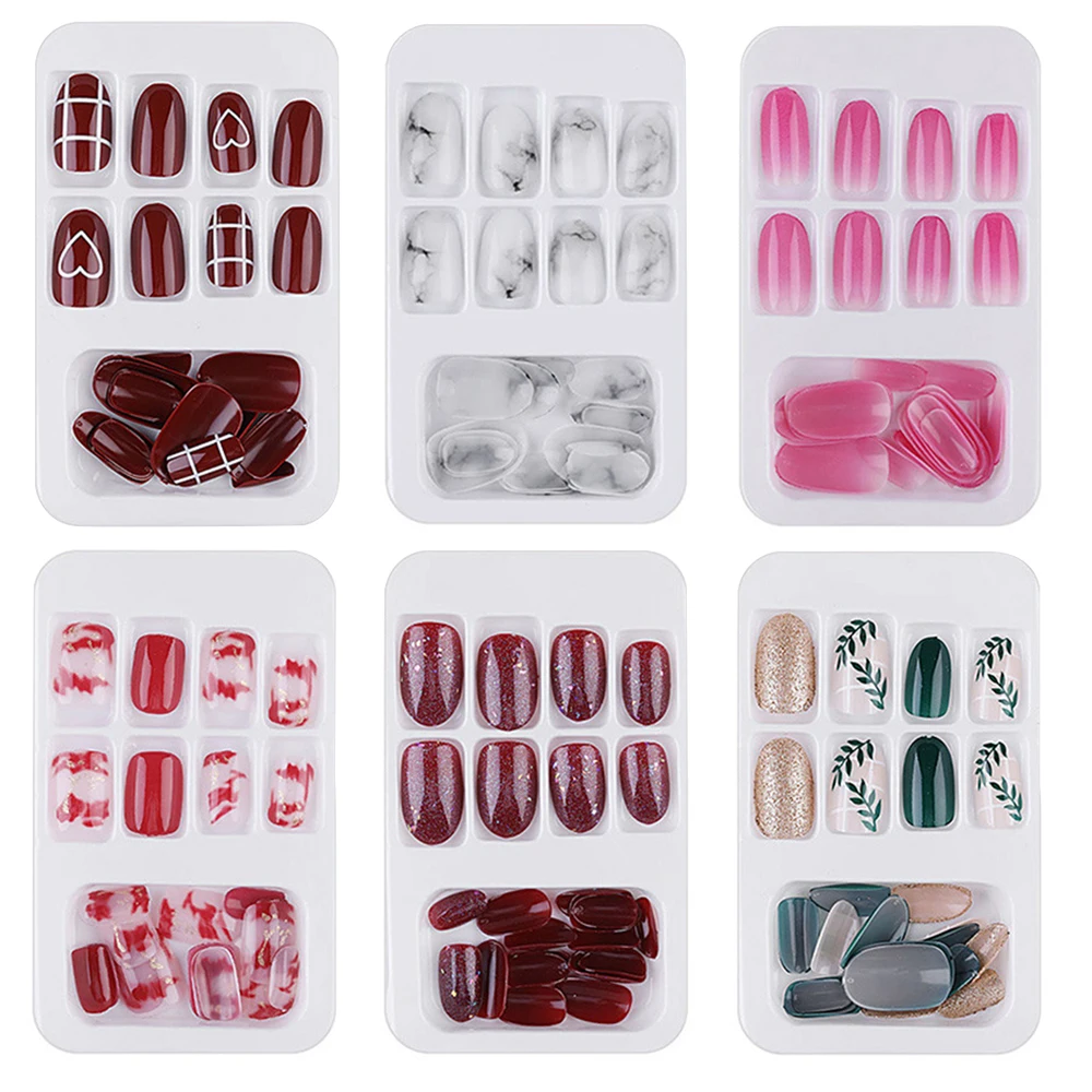 

New 9 designs 24pcs Detachable false nails Finger full Nail Art Tips free gift of glue and nail art Jelly gel wholesale TSLM1