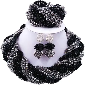 

Nice Quality Black Silver Color Vintage Crystal Anniversary Neckalce Earrings Sets for Women 12C-BZ-05
