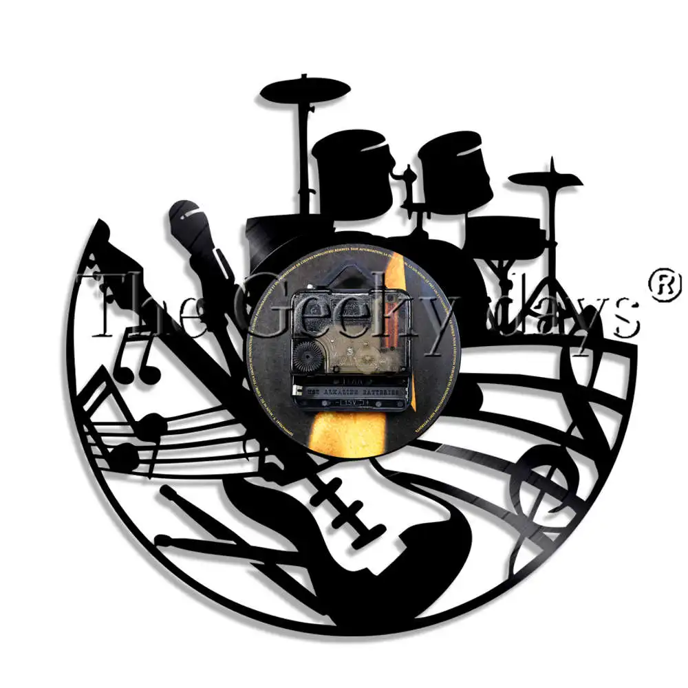 1 шт музыкальная группа Музыкальные инструменты тематические виниловые пластинки настенные часы Рок Музыка звук гитара Труба Декоративные Настенные Часы