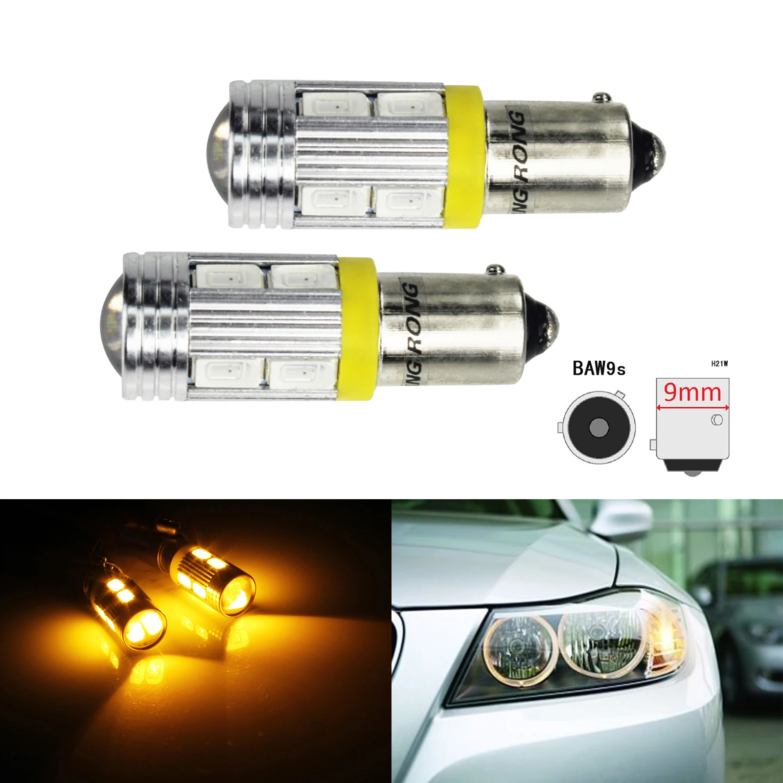 

ANGRONG HY21W BAW9s 10 SMD 5630 LED Bulb Side Indicator Turn Signal Reverse Light Amber