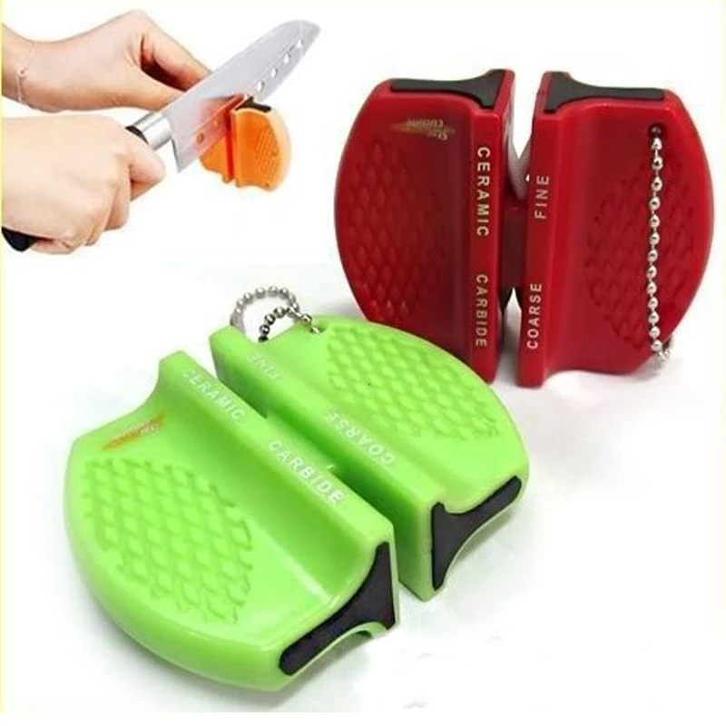 

Kitchen Gadgets Mini 2-Step Knife Sharpener Pocket Ceramic Steel Grindstone Blade Sharpening Tool Random Color S