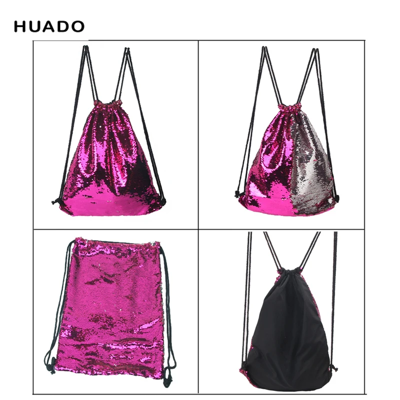 Drawstring Bags backpack Woman Lady Female bag Double Color Sequins Travel Drawstring Backpack