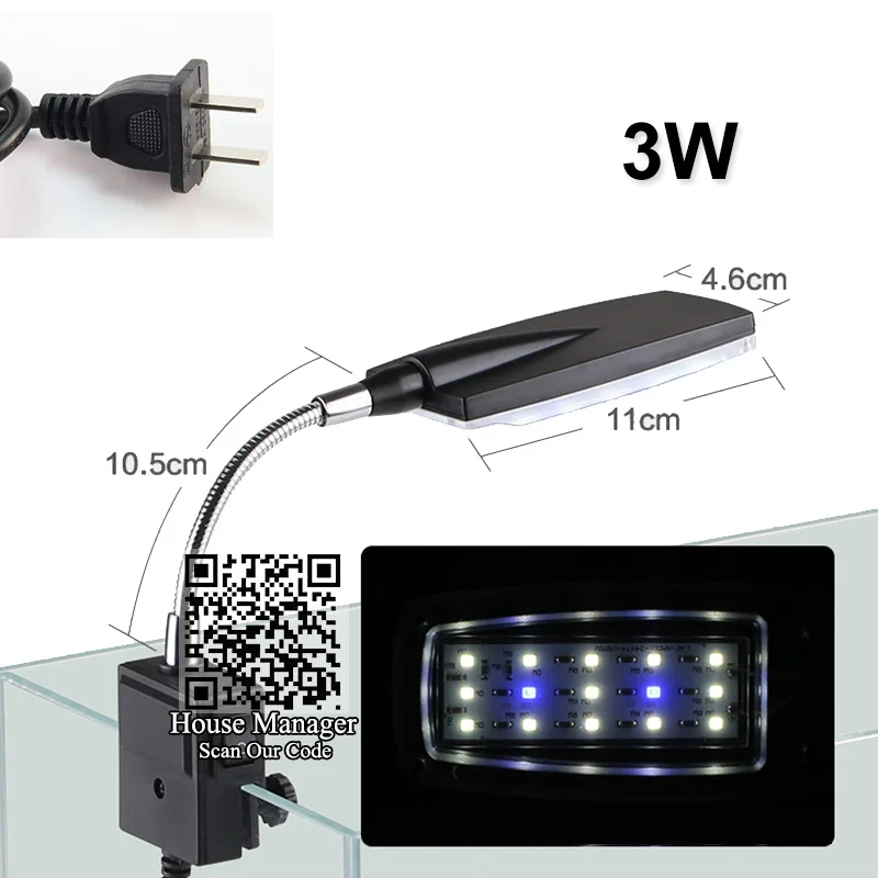 Светодиодный светильник для аквариума, светильник для аквариума, синий+ белый для коралловых рифов, поплавок для рыб, 3 Вт, 4 Вт, 5 Вт, светильник для аквариума - Цвет: 3W  US Plug adapter