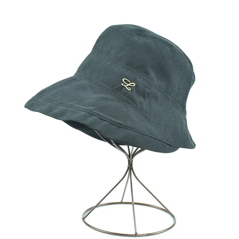 Женская шляпа от солнца, дизайнерская Летняя Пляжная хлопковая шляпа с цветком, шляпа для рыбаков, Солнцезащитная шляпа для рыбалки, шапка для девочки - Цвет: Черный