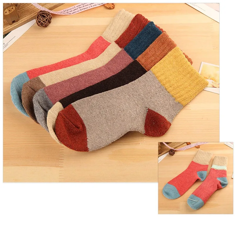 Thick Cotton Hit Color Stripe Women Socks Autumn Winter Plus Thicken