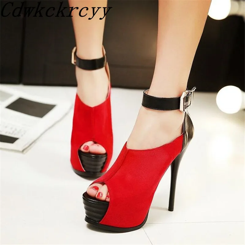 

Spring Autumn New pattern fashion Blue Patchwork Fish mouth gules sexy Suede High-heeled Waterproof banquet marry Women Shoes