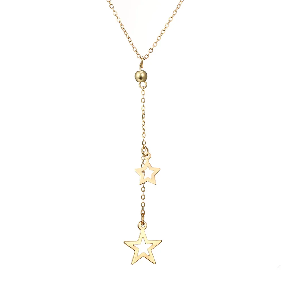 

Fashion design Metal Hollow Five-pointed Star Ball Pendant Long Star Necklace Clavicle Chain Jewelry gift for women