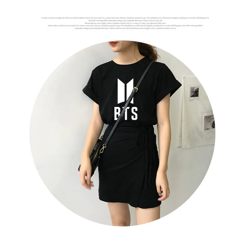 Новое цельнокроеное платье Kpop BTS Bangtan Boys Jin Suga Jimin V женское летнее черное хлопковое