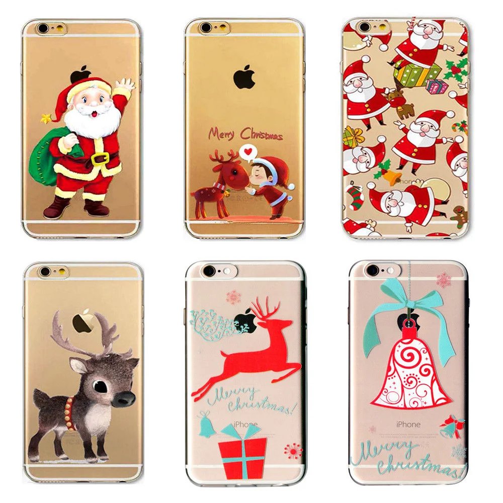 Christmas Festive Santa Reindeer Patterned Clear Soft TPU Case For iPhone 7 8 XR XS Max Phone Cover Coque For iPhone 6 SE 7 Plus (2)