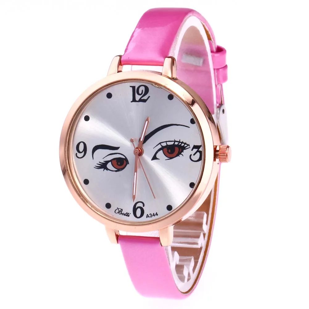 Fashion Women Watch Round Cute Eyes Face Dial Quartz Watch Casual