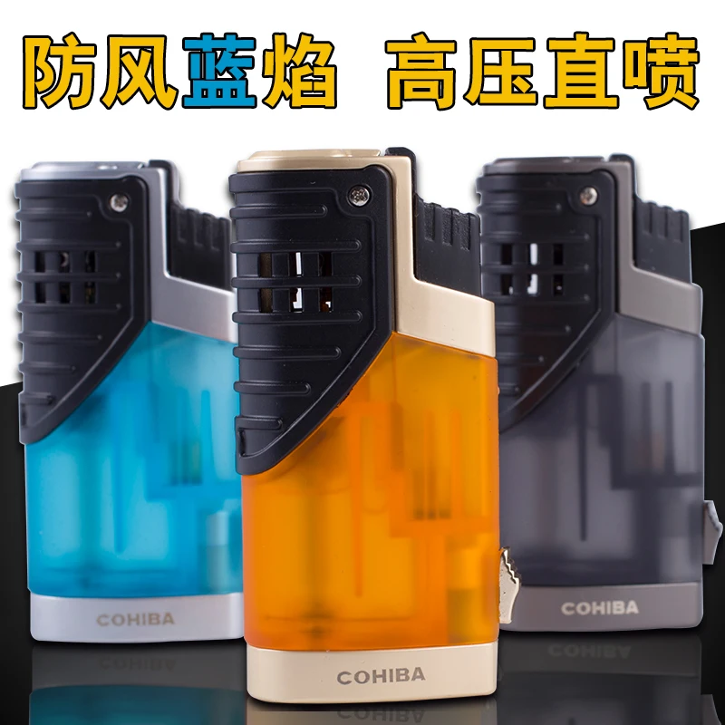 

COHIBA Lighters Brand New Black Travel Portable Windproof Gas Triple 3 Flame Cigar Fire Lighter w Cigar Punch Gift Box