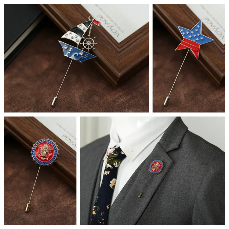 

i-Remiel British Style Five-pointed Star Pins and Brooch Sailing Eagle Bottle Cap Long Needle Brooch for Men Women Suit Dress