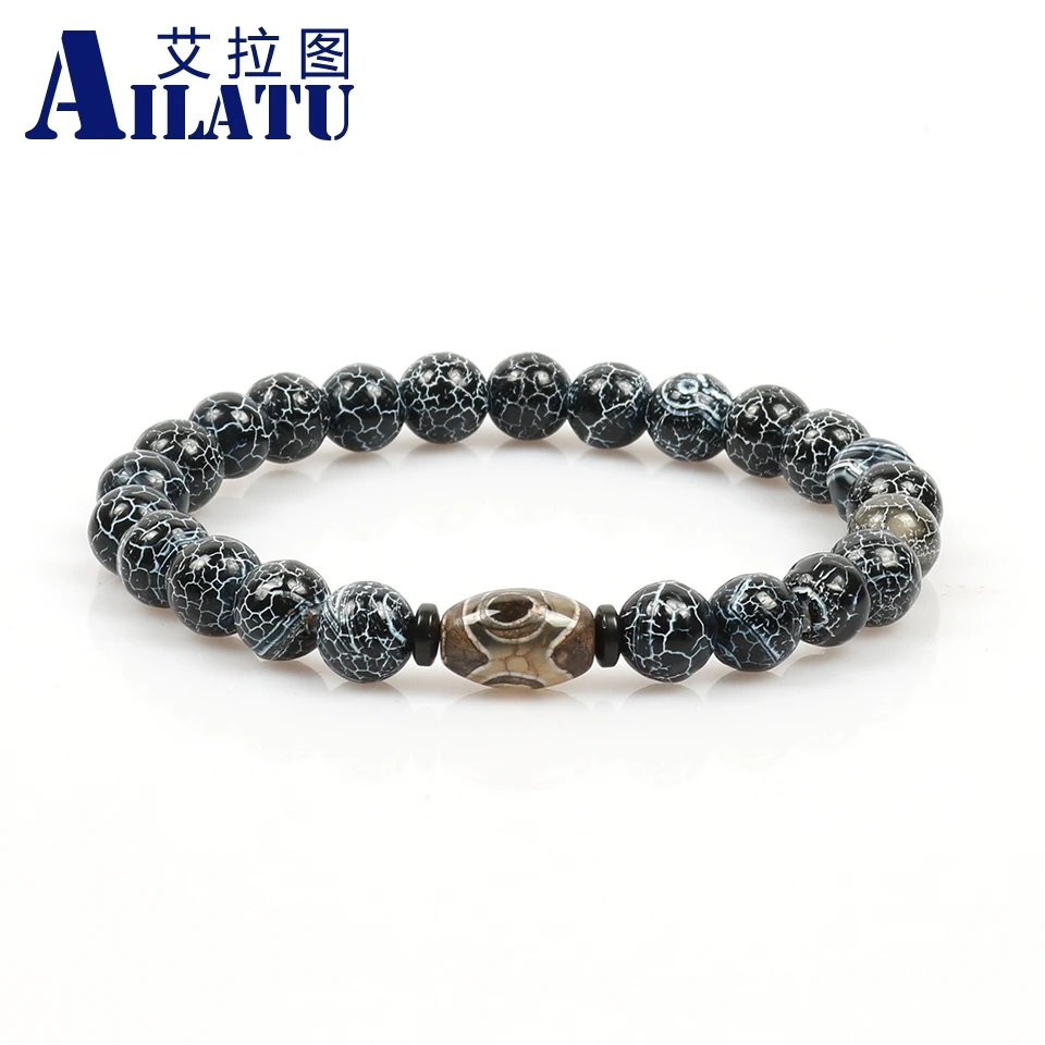 

Ailatu Brand Lovers' Jewelry Dzi Eye Stone Charm with 8mm Weathering Onyx Stone&White Howlite Beads Couple Bracelets