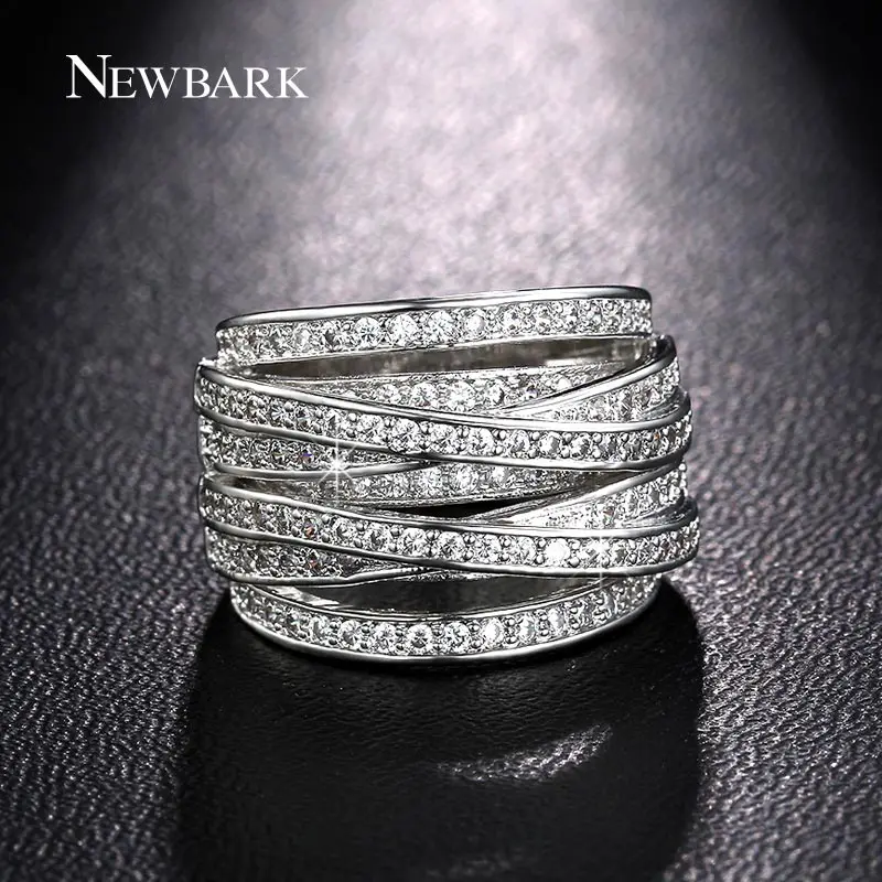 NEWBARK Top New Antique Mosaic AAA Zircon Crystal Multilayer Vintage Silver Color Cross Double X Ring