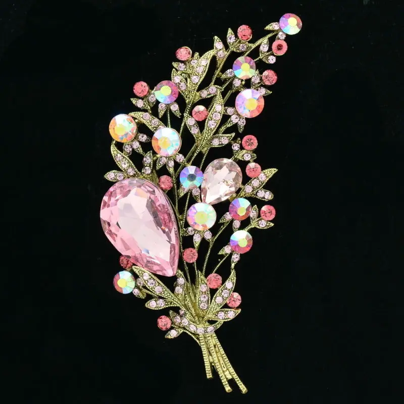 Ретро розовый лист цветок брошка брошь булавки падение хрустальные стразы цветочные броши Букет Аксессуары женские ювелирные изделия 6448