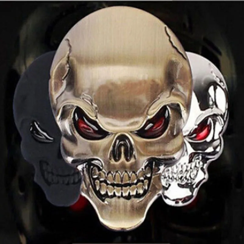 

3D Metal Gold Black Skull Skeleton Car Motorcycle Decal Stickers Emblem Badge
