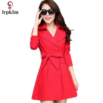 

2017 High Quality Spring Autumn New Casual Womens Fashion Long Trench Coat Full Sleeve For Lady Plus Size XXXL Skirt Hem YY909