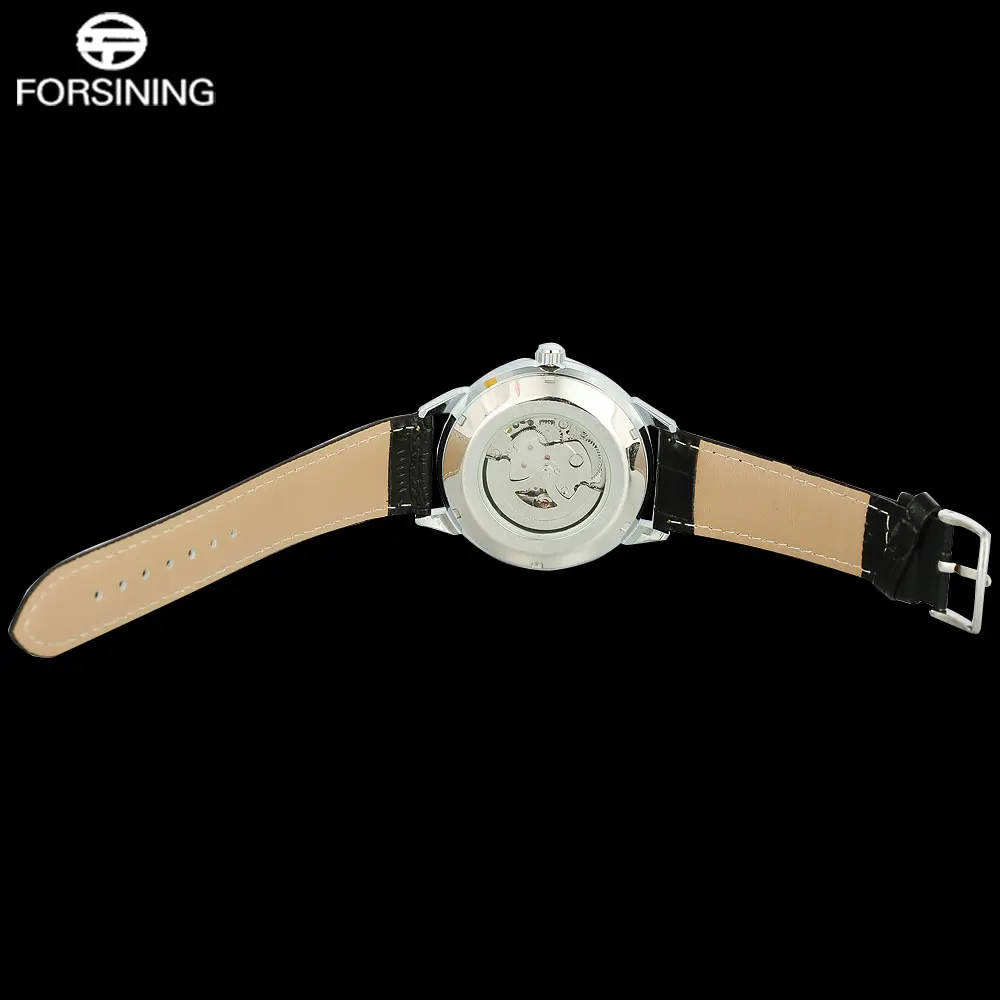 FORSINING Популярные Брендовые мужские часы простые автоматические часы с белым циферблатом Автоматическая Дата римские цифры кожаный ремешок