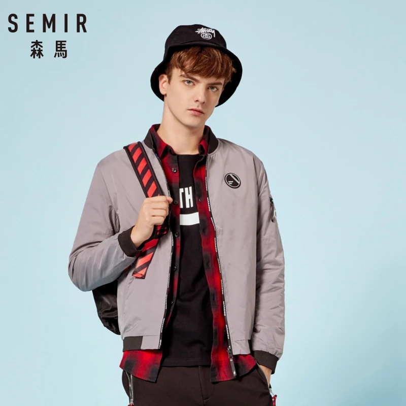 SEMIR мужская двусторонняя куртка со стоячим воротником бейсбольная бомбер на