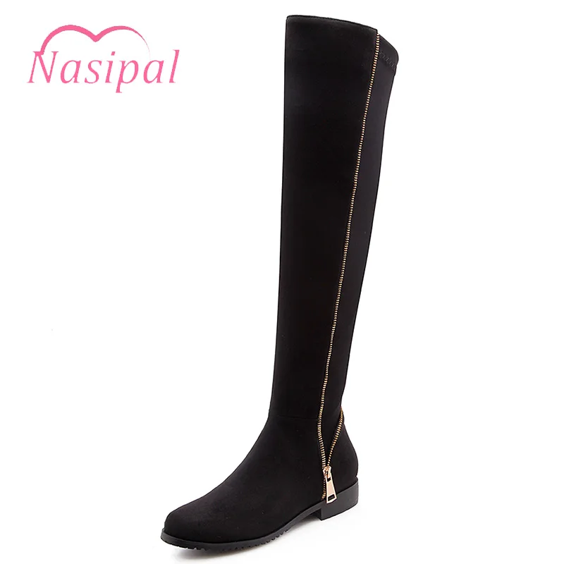 

Nasipal Plus Size 33-43 Western Style Knee High Boots for Women Concise Zipper Casual Knight Boots Winter Chunky Heels Footwear