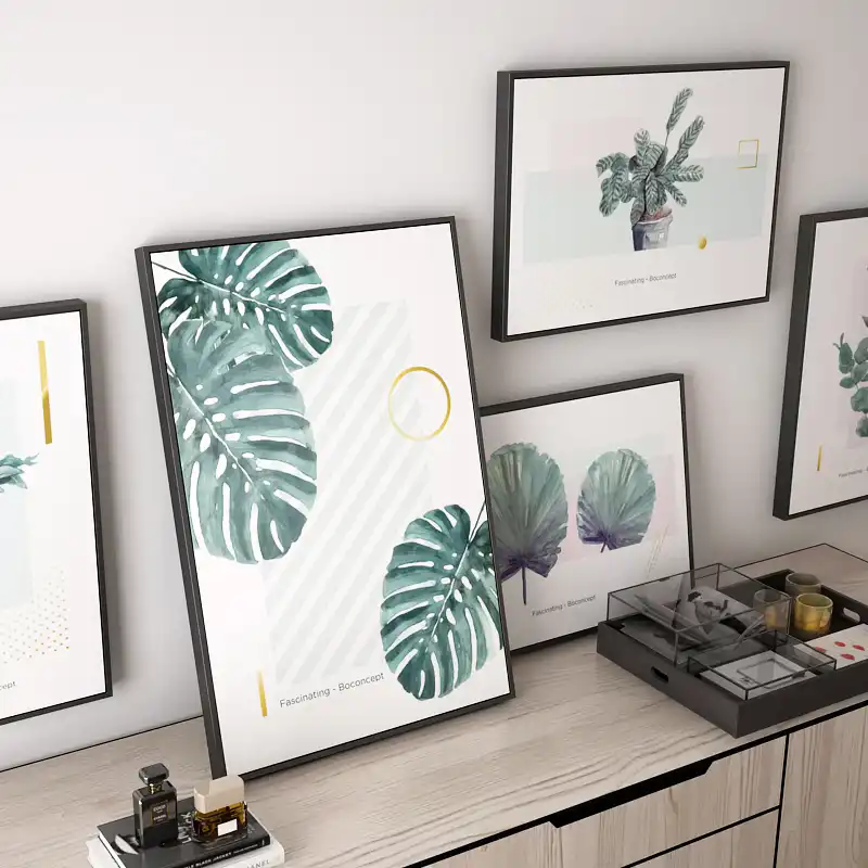 07g Patrones Geometricos Nordicos Con Plantas Verdes Lienzo